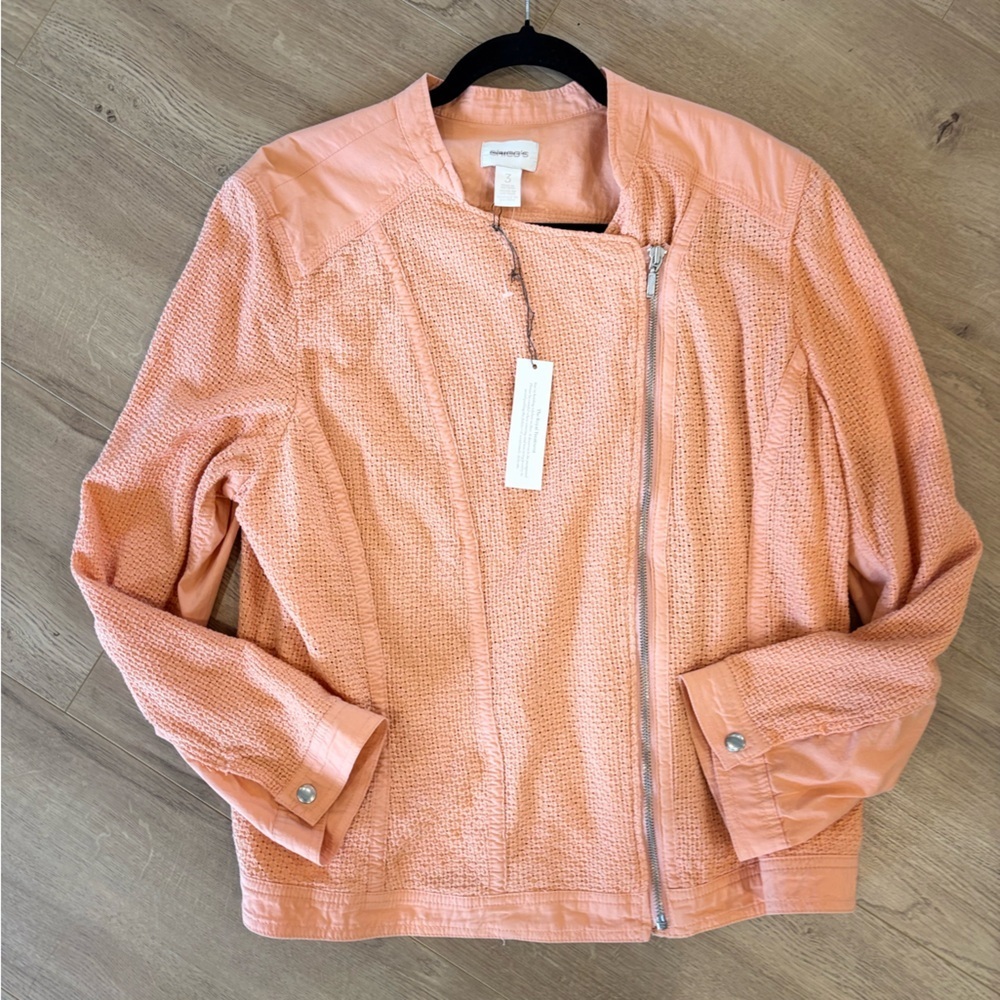 Chico's Peach Textured Teddy Moto Jacket NWT Sz 3